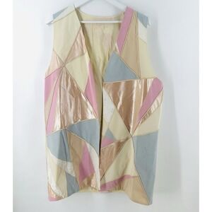 VTG Handmade Patchwork Embroidered Vest Womens L-XL Pastels Boho Festival P1023